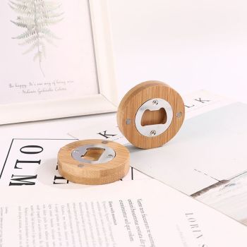 Bamboo Bottle Opener With Fridge Magnet Beverage Bottle Opener, Beer Festival Party Supplies Style （2pcs）