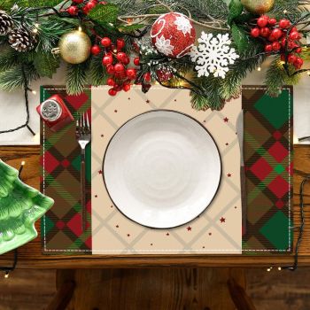 Merry Christmas Placemats 2-Pack Holiday Dining Table Place Mats Assorted Design Patterns Santa Claus Snowman Christmas Tree