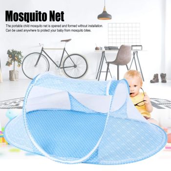 Baby Mosquito Net,Folding Crib Netting Baby Bedding Portable for Children Summer Supplies Infant Bed Net for Baby (Blue)