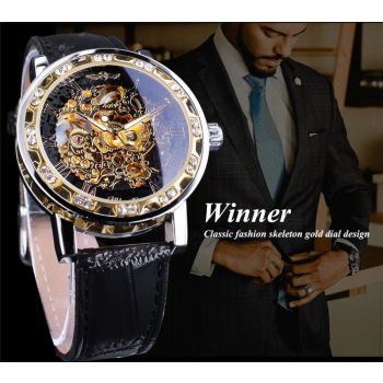 Classic Mens Skeleton Automatic Mechanical Watches Luxury Carving Flower Craft Watch with Stainless Steel Waterproof Bracelet