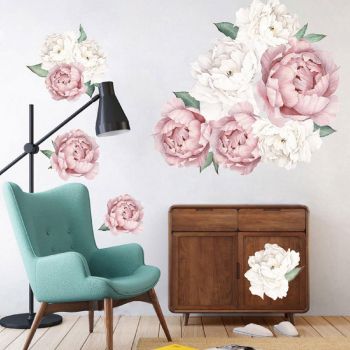 Creative Peony Flower Blossoming Peony Personality Combination Home Bedroom Decoration Romantic self-Adhesive Wall Stickers