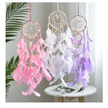 Bedroom Decorative Hanging Decorations Hangings Room ，Nursery Decor for Girls Boys, Handmade Feather Wall Decor with Lights（2pcs）