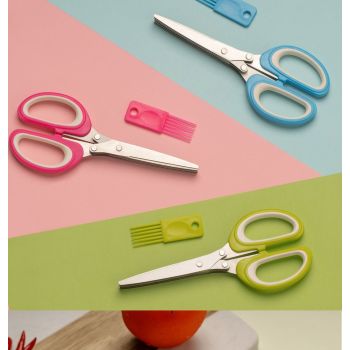 Multipurpose 5 Blade Kitchen Herb Shears Herb Cutter with Safety Cover and Cleaning Comb for Chopping Chive (3pcs)