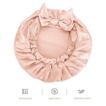 Extra Large Shower Cap,Bowknot Double Layer Reusable Bath Hair Caps With Silky Satin for Women Beauty Bathing,Hair Spa,Home Hotel