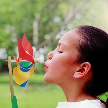 2 Pack Rainbow Pinwheels,Plastic Colorful Windmills with Wood Sticks, Pre-Assembled Party Favor Wind Spinners for Yard Decoration