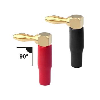 Right Angle Banana Plugs 2 Pairs/4 Pack, 90 Degree Gold Plated Dual Screw Type Speaker Connector for Speaker Wire, Red and Black