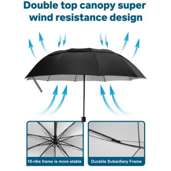 UV Protection Compact Golf Umbrella,Extra Large Oversize Double Canopy Vented Umbrella Windproof Waterproof for Men and Women