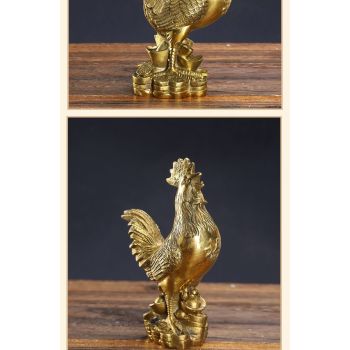 Rooster Figurine Pure Brass Good Luck Chicken Statue Feng Shui Ornament for Home Office Collection Decoration