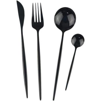 24-Piece Flatware Set, Stainless Steel Knife Fork Spoon Teaspoon Silverware Set, Service for 6, Mirror Black