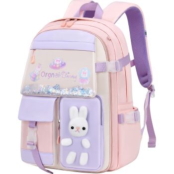 Girls Backpack Elementary School, Bunny Backpack for girls Cute Kids Laptop Bag Kindergarten Preschool Bookbag