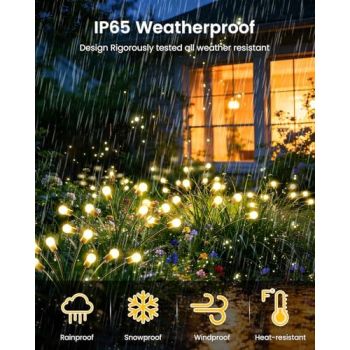 Solar Firefly Garden Lights - 8pcs 64LEDs, Wind-Swaying Outdoor Decor for Patio, Path, Party (Warm White)