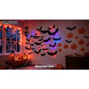 48-Pack Halloween Bat Wall Decor, Spooky Indoor & Outdoor Party Decoration for Haunted Houses (black)