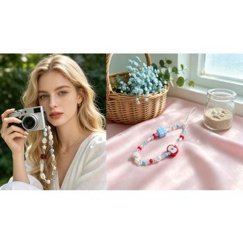 2-Piece Beaded Wrist Straps for Phone, Camera, Bag and Keychains (Red)