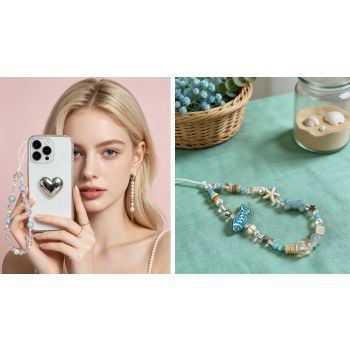 2-Piece Beaded Phone Lanyards for Phones, Cameras, Bags, Keychains, and More (Blue)