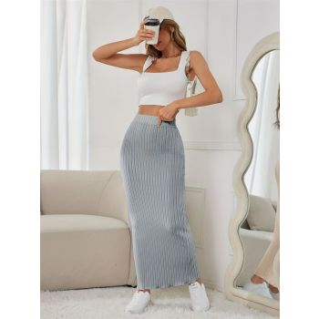 Ribbed Maxi Skirt Women'S Maxi Skirt Black Maxi Skirt Beige Maxi Skirt Trendy - Black - Size L