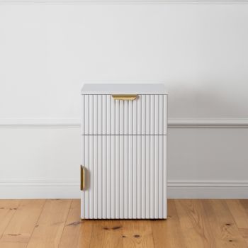 PORTO BEDSIDE TABLE - WHITE - FLUTED - PULL BRASS