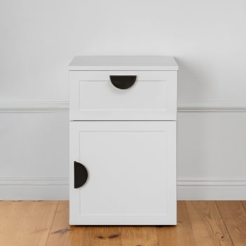 PORTO BEDSIDE TABLE - WHITE - HAMPTONS - HALF MOON BLACK