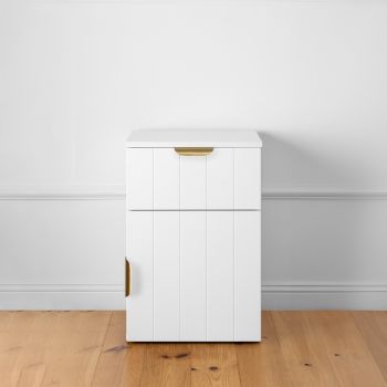 PORTO BEDSIDE TABLE - WHITE - VJ PANEL - PULL BRASS