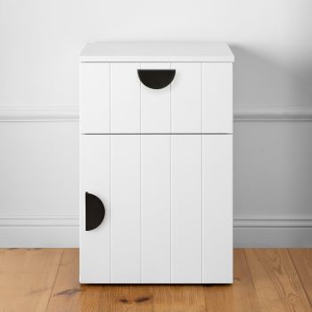 PORTO BEDSIDE TABLE - WHITE - VJ PANEL - HALF MOON BLACK