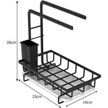 Sink Caddy Sponge Holder with Drain Tray, Brush Holder & Dishcloth Holder for Kitchen