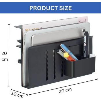 Under Desk Side Laptop Holder Storage with No Drill Cable Management Tray and Pen Storage for Office and Home