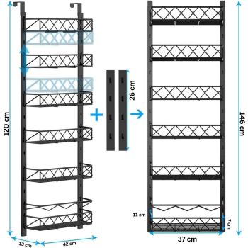 6 Tier Adjustable Baskets Over Door Pantry Organiser for Home Kitchen