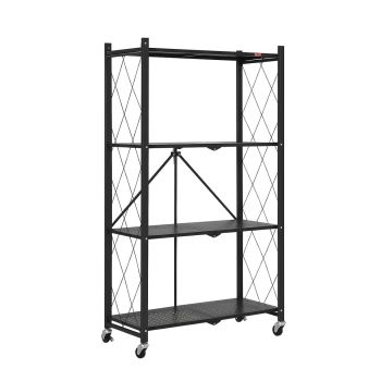 CARLA HOME 4-Tier Foldable Storage Shelf with Wheels for Kitchen, Garage, Pantry or Basement (Black)