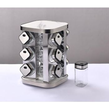 CARLA HOME Rotating Spice Rack Organizer with 20 Glass Jars for Kitchen Countertop