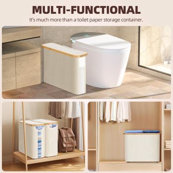 CARLA HOME Toilet Paper Storage Basket Holds Up to 12 Rolls with Bamboo Lid and Handle for RV Closet (White)