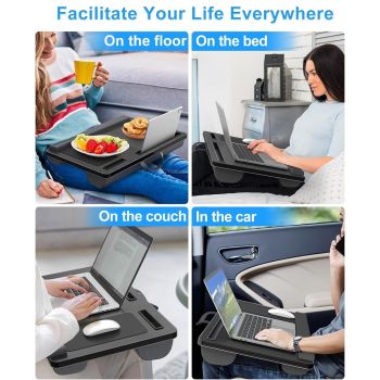 CARLA HOME Oversized Portable Lap Desk with Cushion,Mouse Pad, Tablet and Phone Holder which Fits Up to 17 Inch Laptops for Bed or Sofa (Brown)