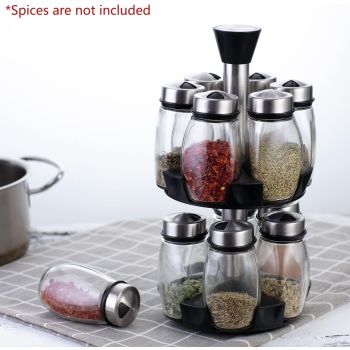 CARLA HOME Rotating Spice Rack Organizer with 16 Glass Jars for Kitchen Seasoning and Herb Storage