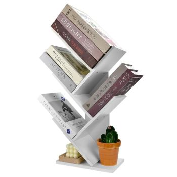 CARLA HOME 5-Tier Tree Bookshelf Storage Rack for Home Office or Bedroom (White)