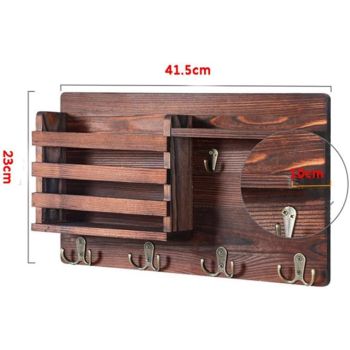 CARLA HOME Rustic Wood Wall Mounted Key and Mail Holder Organizer with Shelf, Letter Slot & 6 Hooks for Entryway Decor Home