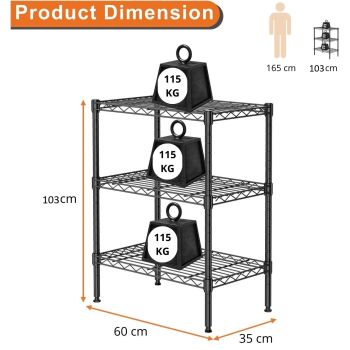 CARLA HOME 3-Tier Adjustable Metal Storage Shelves Wire Rack Organizer for Kitchen, Pantry, Bathroom or Laundry Room (60cm W x 35cm D x 103cm H)