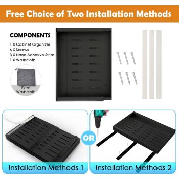 CARLA HOME 2 Pack Pull Out Cabinet Organizer Expandable for Cabinets with Adjustable Slide Out Shelves and Easy Installation (Black)