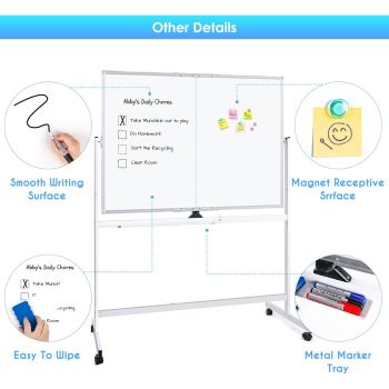 CARLA HOME Double-Sided Magnetic Whiteboard 120x90cm with Wheels, Reversible Design for School, Office & Home