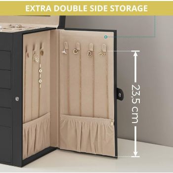 CARLA HOME 6-Layer Large Jewelry Box for Women withDrawers, Mirror, Lock, Necklace Hooks & Side Compartments for Rings, Earrings, Bracelets, Gifts (Black)