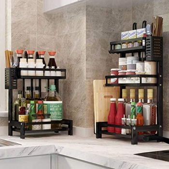 CARLA HOME 2-Tier Kitchen Spice Rack Organizer Storage Shelf for Condiments, Oil Bottles, Utensils, Cutting Board & More