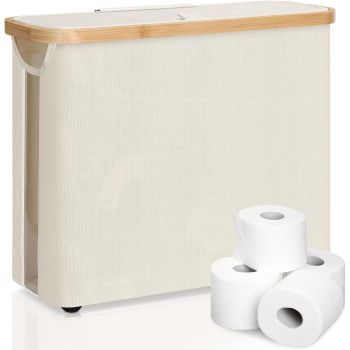 CARLA HOME 2 Pack Toilet Paper Storage Basket Holds Up to 12 Rolls with Bamboo Lid and Handle for RV Closet (White)