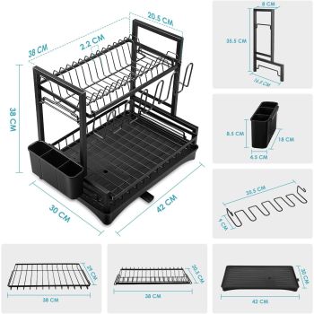 CARLA HOME Dish Drying Rack 2-Tier Kitchen Drainer with Drainboard