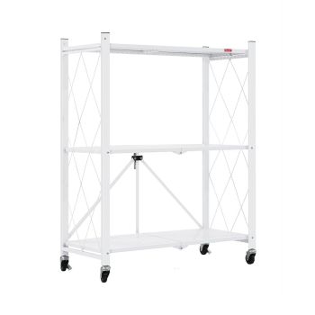 CARLA HOME 3-Tier Foldable Storage Shelf with Wheels for Kitchen, Garage, Pantry or Basement (White)