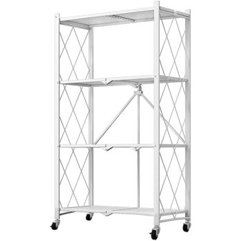 CARLA HOME 4-Tier Foldable Storage Shelf with Wheels for Kitchen, Garage, Pantry or Basement (White)