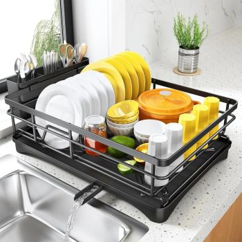 Large Dish Drying Rack with Drainboard Black