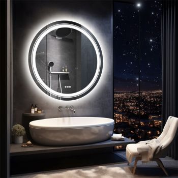 80cm LED Bathroom Mirror Anti-fog Circle Backlit HD