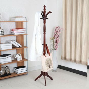 Birch Wood Coat Rack Stand Adjustable Hall Tree Entryway
