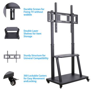 Rolling TV Stand 32-100 w/ Adjustable Mount & 2-Tier Shelf