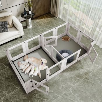 Dog Whelping Box 14 Panels Heavy Duty Puppy Pen with Pad
