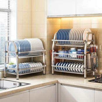 3 Tier Dish Drying Rack Silver 63cm