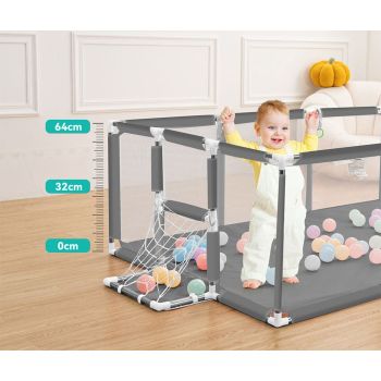Grey Baby Playpen with Safety Gate