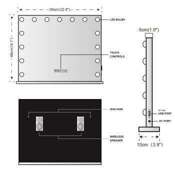 Hollywood LED Vanity Mirror Bluetooth Rectangle White Silver